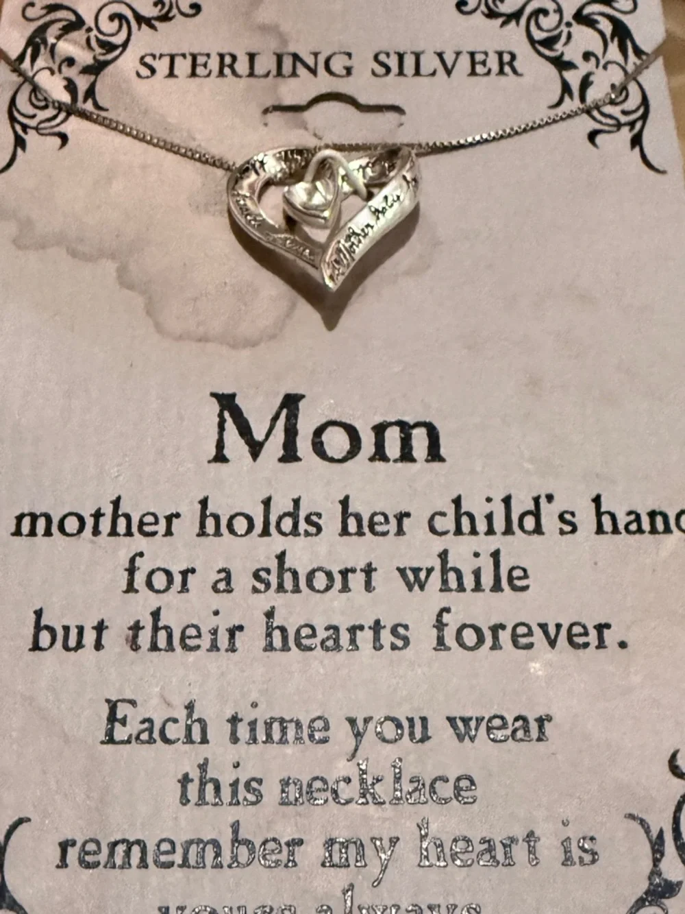 Vintage sterling silver ‘ Inspirational Mom' Heart Pendant Necklace
